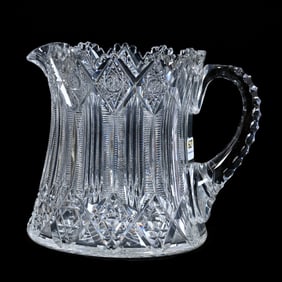 Pitcher, American Brilliant Cut Glass, Signed Hawkes Brunswick Pattern