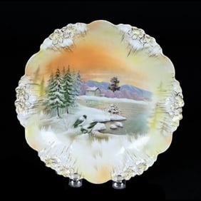 Plate Marked R.S. Prussia, Icicle Mold, Snowbird Scenic Decor