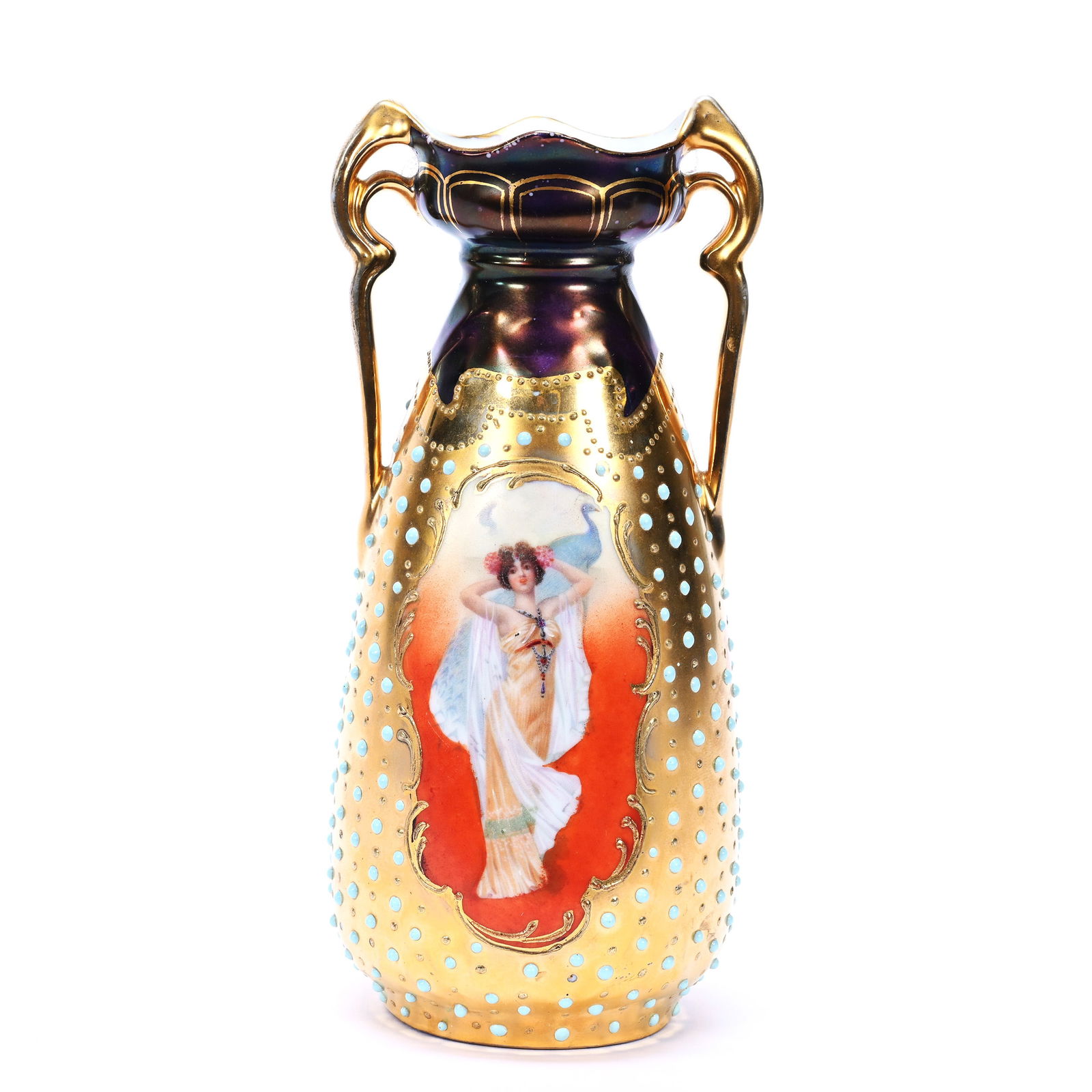 Vase, Two Handles, Marked Prov Saxe, Gold Background (1 of 3)