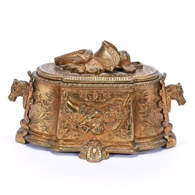 Vanity Box, Solid Brass With Elaborate Horse Related Items