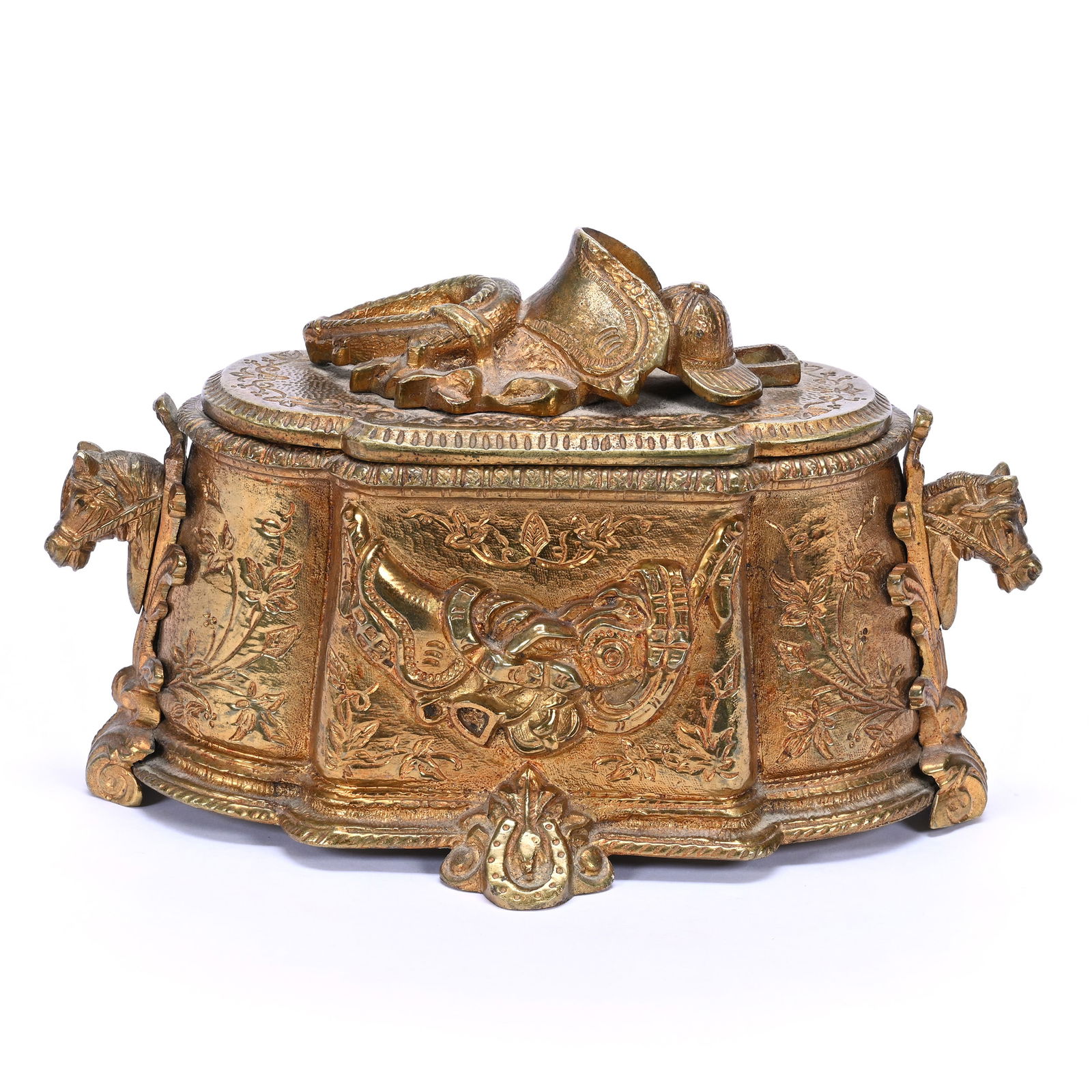 Vanity Box, Solid Brass With Elaborate Horse Related Items (1 of 4)
