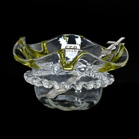 Sweetmeat, Clear Art Glass With Green Applied "Drips"