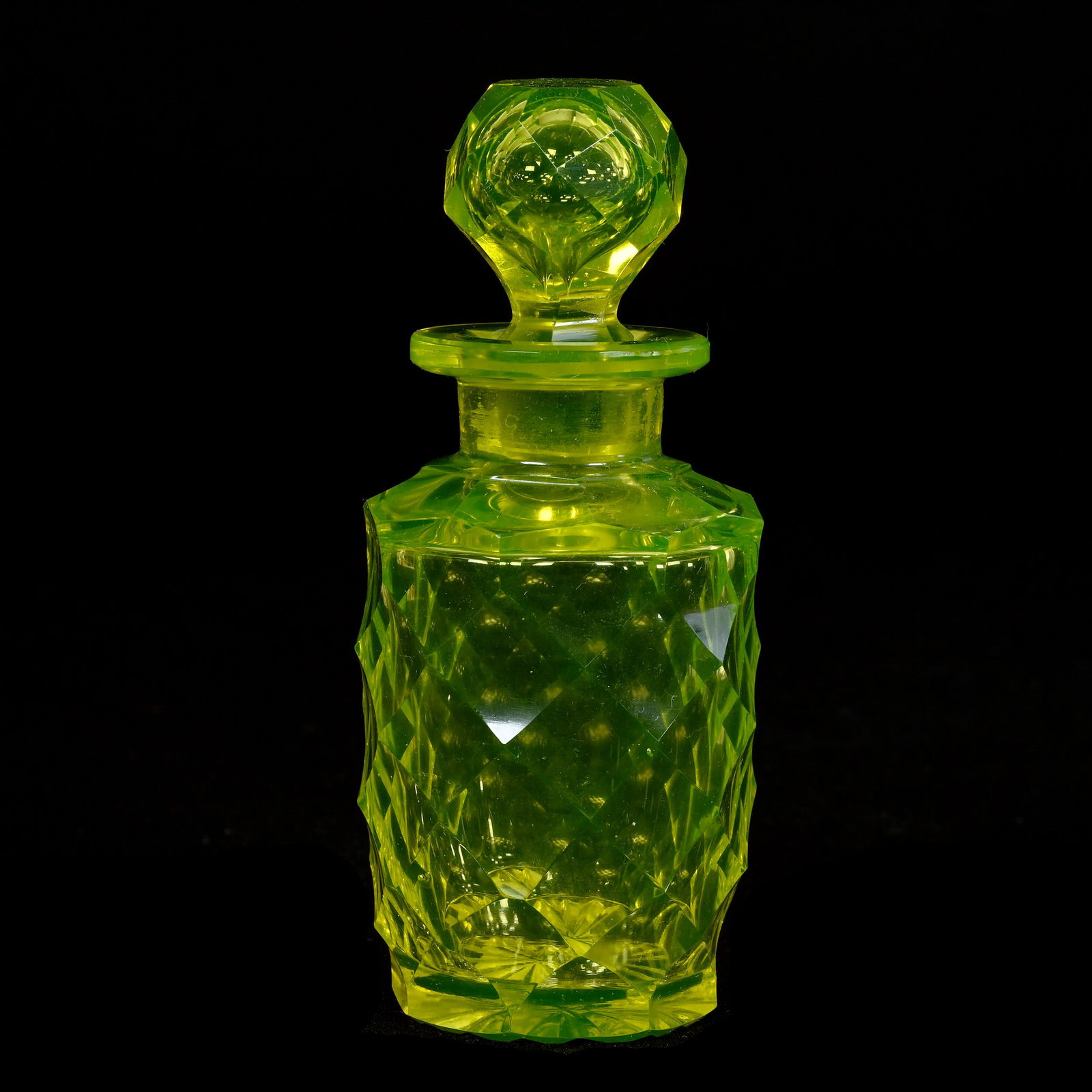 Perfume Bottle, Solid Vaseline Art Glass (1 of 4)