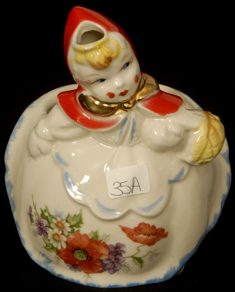 3 1/2" HULL POTTERY FIGURAL LITTLE RED RIDING HOOD CREA: 3 1/2" HULL POTTERY FIGURAL LITTLE RED RIDING HOOD CREAMER