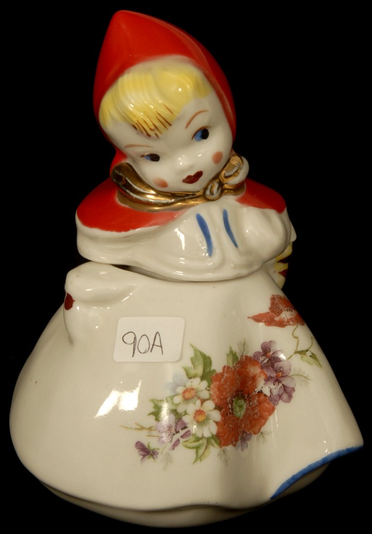 5 1/2" HULL POTTERY FIGURAL LITTLE RED RIDING HOOD MUST: 5 1/2" HULL POTTERY FIGURAL LITTLE RED RIDING HOOD MUSTARD JAR