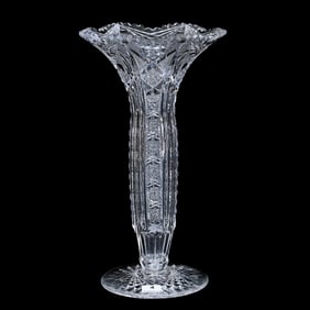 Vase, Flared, American Brilliant Cut Glass, Cypress Pattern By Clark