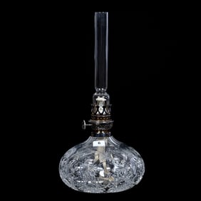 Kerosene Lamp, American Brilliant Cut Glass, Hobstar, Bullseye, And Star Motif