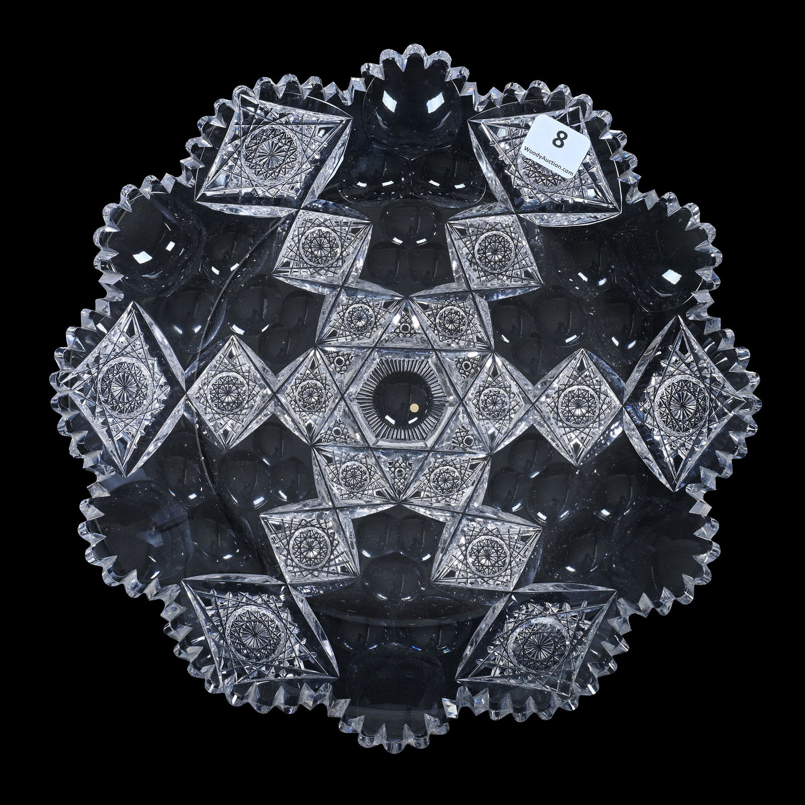 Round Tray, American Brilliant Cut Glass, Signed Hawkes Queens Pattern (1 of 2)