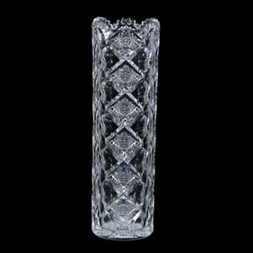 Cylinder Vase, American Brilliant Cut Glass, Queens Pattern By Hawkes