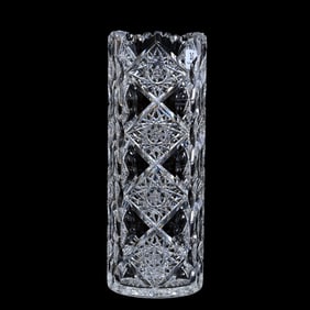 Cylinder Vase, American Brilliant Cut Glass, Queens Pattern By Hawkes