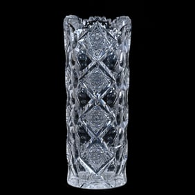 Cylinder Vase, American Brilliant Cut Glass, Queens Pattern By Hawkes