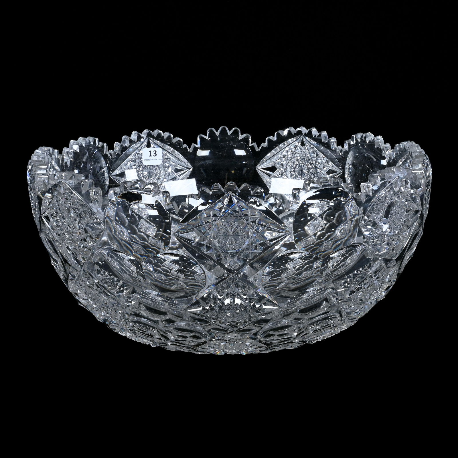 Punch Bowl, One Piece, American Brilliant Cut Glass, Signed Hawkes Queens Pattern (1 of 3)