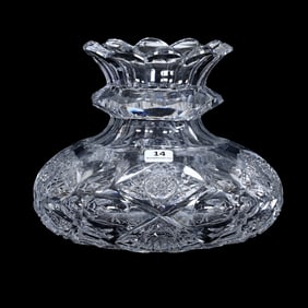 Flower Center, American Brilliant Cut Glass, Signed Hawkes Queens Pattern