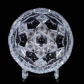 Bowl, American Brilliant Cut Glass, Signed Hawkes Queens Pattern