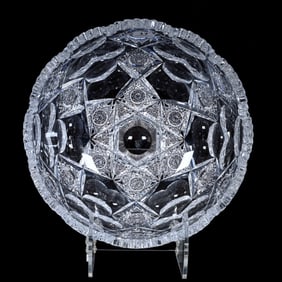 Deep Bowl, American Brilliant Cut Glass, Signed Hawkes Queens Pattern