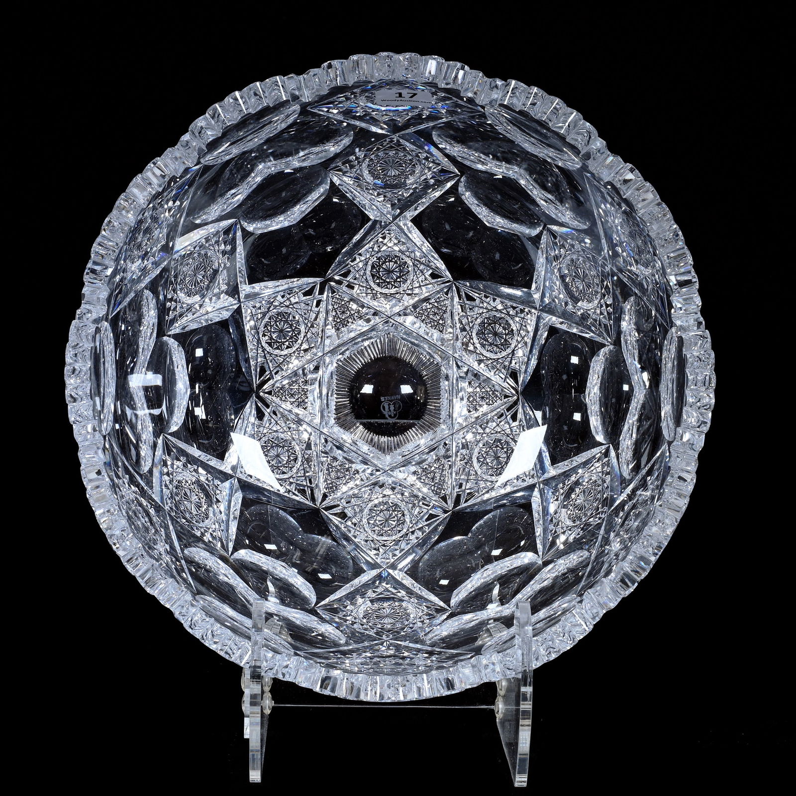 Deep Bowl, American Brilliant Cut Glass, Signed Hawkes Queens Pattern (1 of 3)