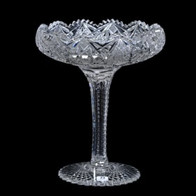 Compote, Rolled Rim, American Brilliant Cut Glass, Pattern Resembles Holland By Hawkes