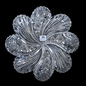 Tray, Blown Mold, American Brilliant Cut Glass, Signed Hawkes Kohinoor & Prism Design