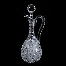 Decanter, Handled, American Brilliant Cut Glass, Signed Libbey Grand Prize Pattern