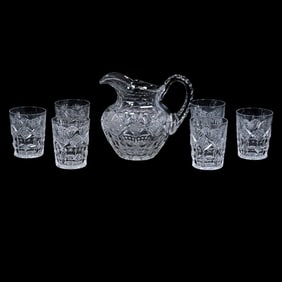 Water Set, American Brilliant Cut Glass, Signed Sinclaire Bengal Pattern