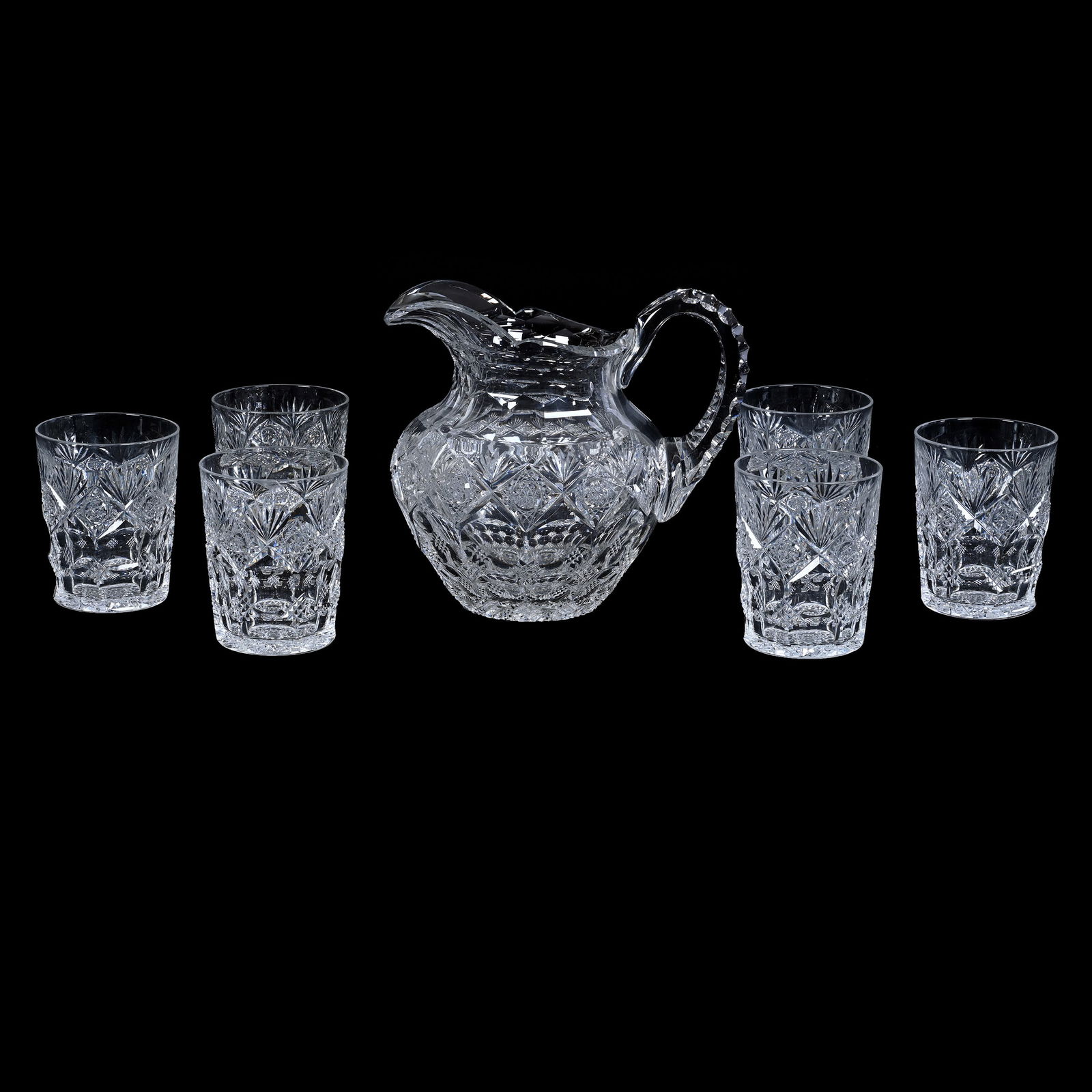 Water Set, American Brilliant Cut Glass, Signed Sinclaire Bengal Pattern (1 of 3)