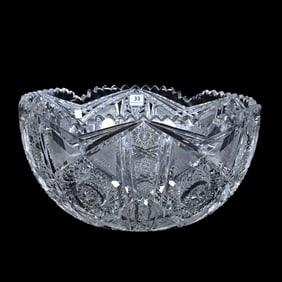 Punch Bowl, One Piece, American Brilliant Cut Glass, Genoa Pattern By Clark