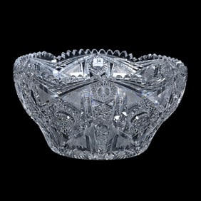Punch Bowl, One Piece, American Brilliant Cut Glass, Genoa Pattern By Clark