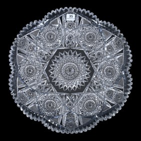 Round Tray, American Brilliant Cut Glass, Genoa Pattern By Clark