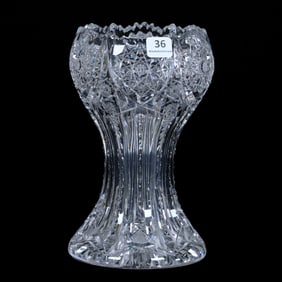 Corset Vase, American Brilliant Cut Glass, Primrose Pattern By Dorflinger