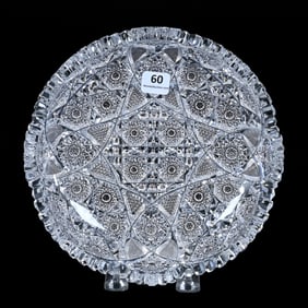 Low Bowl, American Brilliant Cut Glass, Fully Cut Hobstar Cluster, Vesica, Strawberry Diamond &