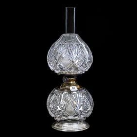 Kerosene Oil Lamp, American Brilliant Cut Glass, Harvard Pattern By Libbey