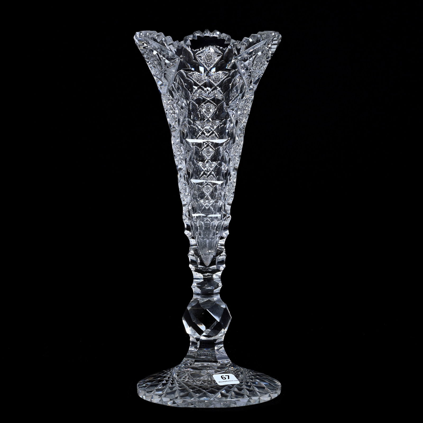Trumpet Vase, American Brilliant Cut Glass, Signed Hawkes Queens Pattern (1 of 3)