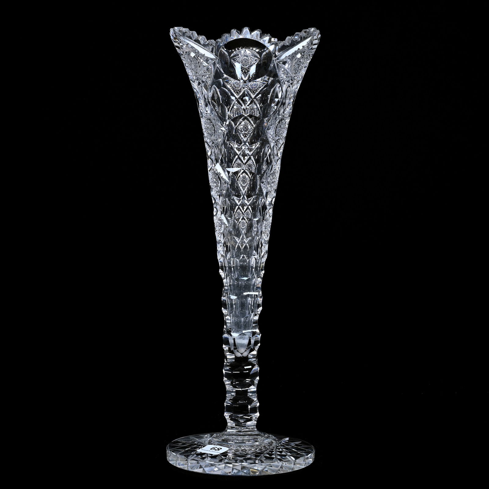 Trumpet Vase, American Brilliant Cut Glass, Signed Hawkes Queens Pattern (1 of 3)