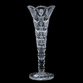 Trumpet Vase, American Brilliant Cut Glass, Signed Hawkes Queens Pattern