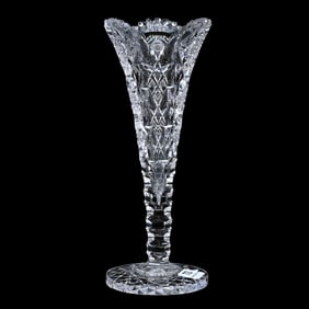 Trumpet Vase, American Brilliant Cut Glass, Queens Pattern By Hawkes