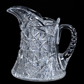 Pitcher, American Brilliant Cut Glass, Flashed Hobstar, Vesica, Prism And Fan Motif