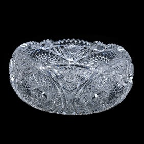 Bowl, Rolled Rim, American Brilliant Cut Glass, Mistletoe Pattern By Pairpoint
