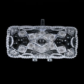 Rectangular Celery Tray, American Brilliant Cut Glass, Signed Hawkes Queens Pattern