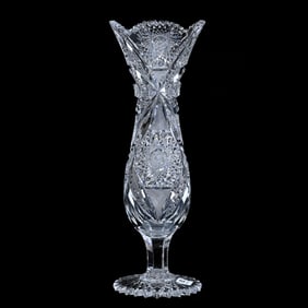 Pedestal Vase, American Brilliant Cut Glass, Beautifully Cut Hobstar, Vesica, Cane, Strawberry