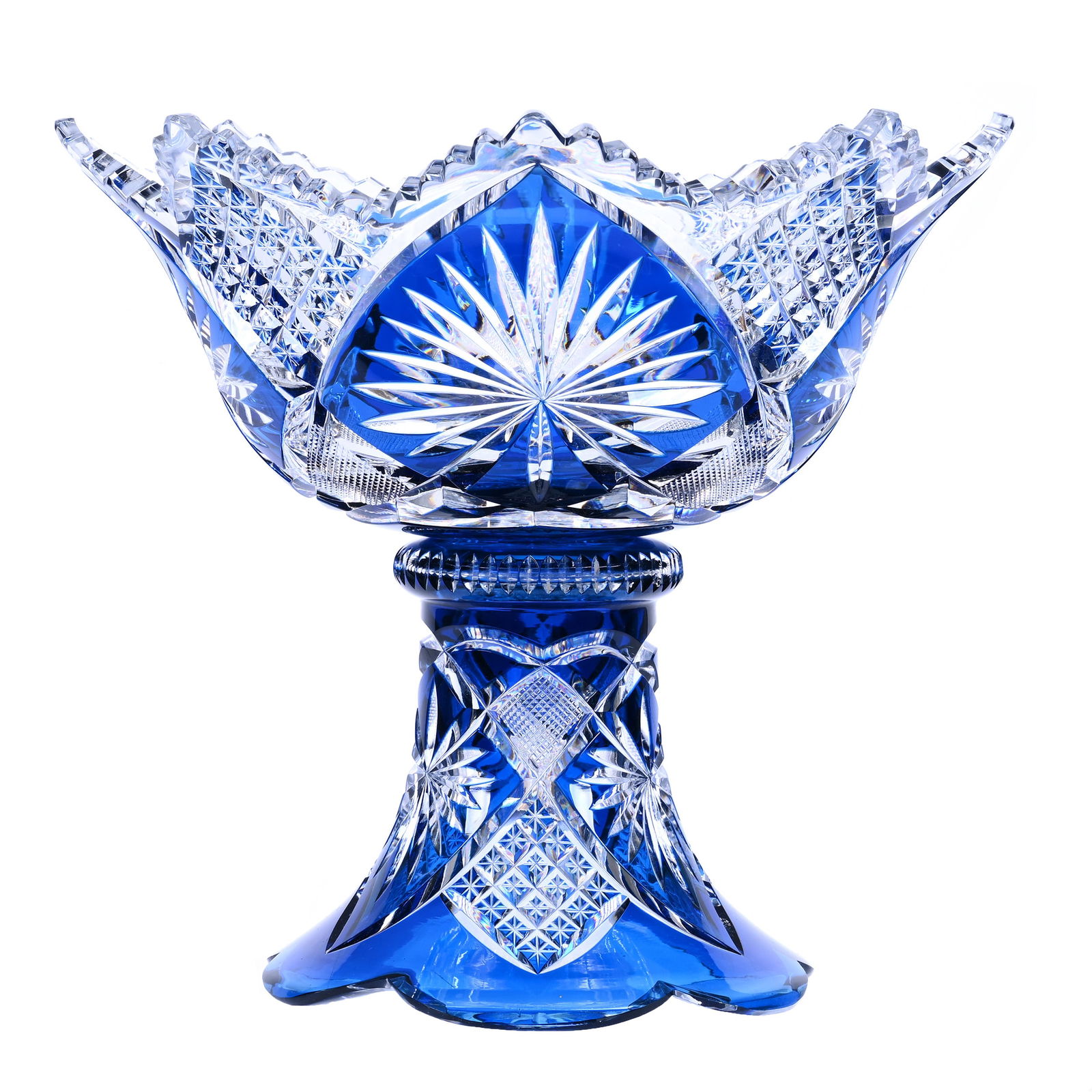 Punch Bowl, Two Part, Brilliant Period Cut Glass, Blue Cut To Clear (1 of 3)