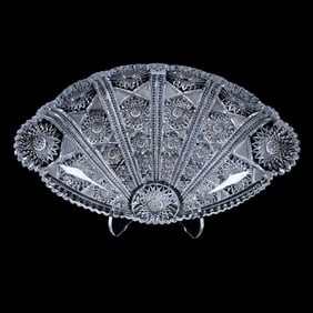 Ice Cream Tray, American Brilliant Cut Glass, Very Rare Palm Leaf Fan Pattern