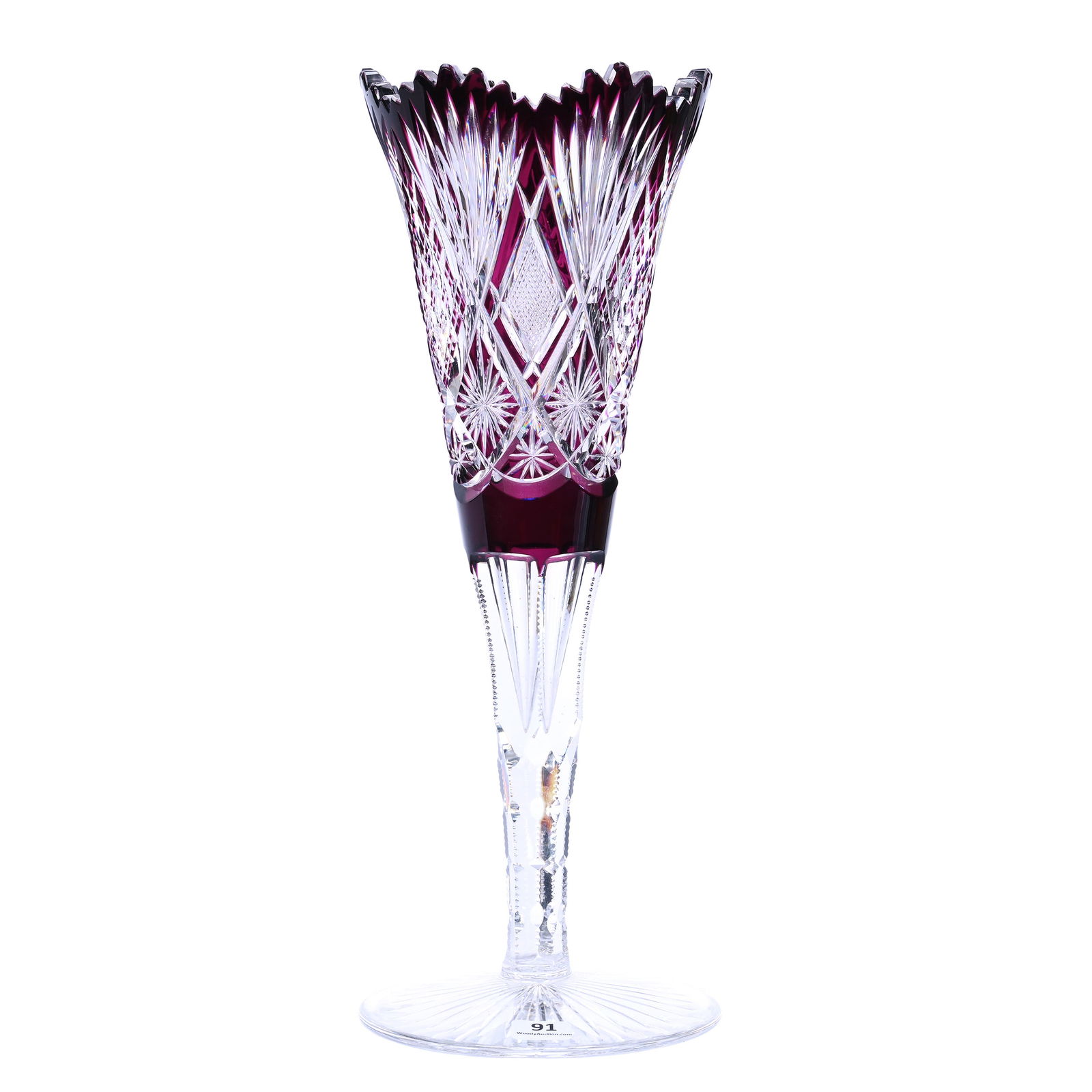 Trumpet Vase, Brilliant Period Cut Glass, Dark Amethyst Cut To Clear (1 of 3)