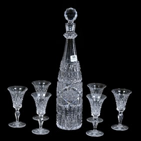 Decanter Set, American Brilliant Cut Glass, Signed Libbey Ellsmere Pattern