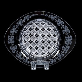 Flared Bowl With Handles, American Brilliant Cut Glass, Signed Sinclaire Snowflake And Holly Pattern