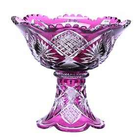 Punch Bowl, Two Part, Brilliant Period Cut Glass, Amethyst Cut To Clear