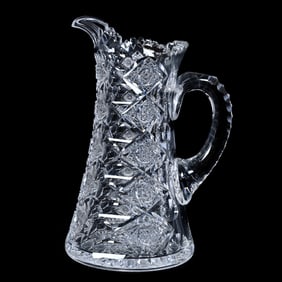 Pitcher, American Brilliant Cut Glass, Queens Pattern By Hawkes