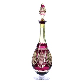 Pedestal Decanter, Brilliant Period Cut Glass, Amethyst Cut To Vaseline