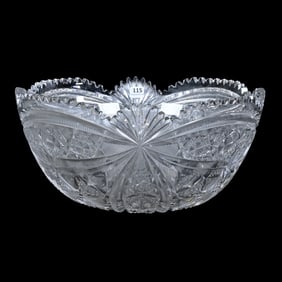 Punch Bowl, One Piece, American Brilliant Cut Glass, Modified Circle And Arcs Pattern