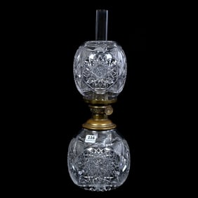 Kerosene Oil Lamp, American Brilliant Cut Glass, Premier Pattern By Bergen