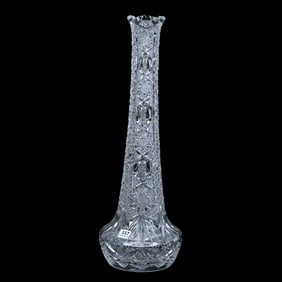 Vase, American Brilliant Cut Glass, Columns Of Hobstar, Cane, Strawberry Diamond And Bullseye Motif